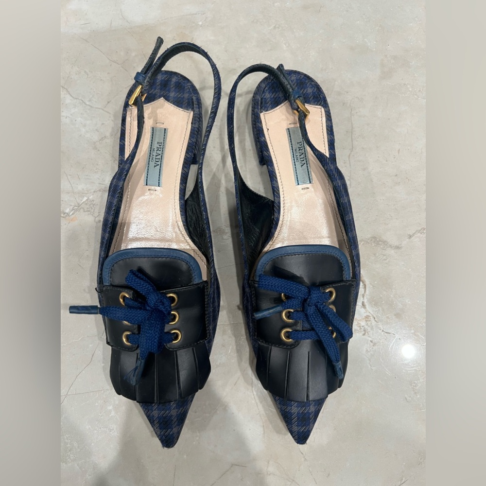 Prada leather and canvas pointy toe flats size 37